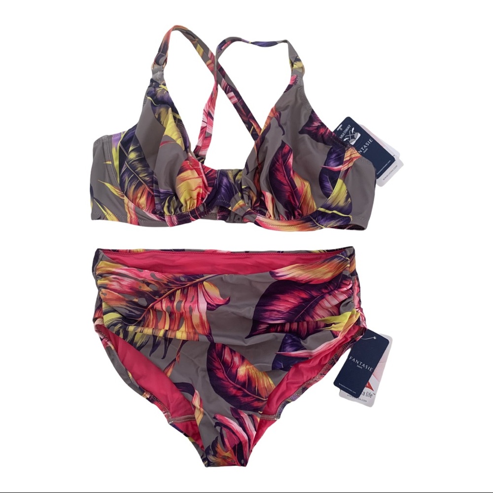 FANTASIE SWIM MID WAIST MULTI WAY D CUP BIKINI . 38 D TOP SIZE M BOTTOM.  NWT